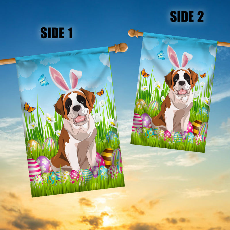 Saint Bernard Happy Easter Day Holiday Flag Funny Dog Dog Wear Bunny Ears Headband Cute for Home Decor House Flag mockup 3 800x.jpg