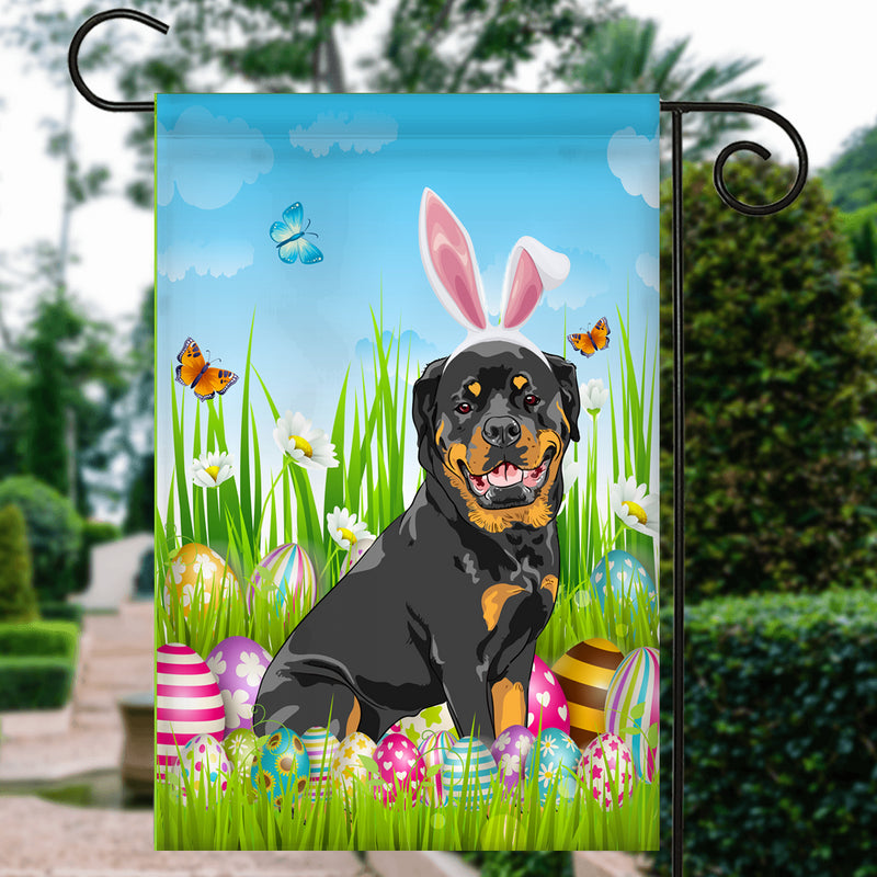 Rottweiler Happy Easter Day Holiday Flag Funny Dog Dog Wear Bunny Ears Headband Cute for Home Decor Garden Flag mockup 3 800x.jpg