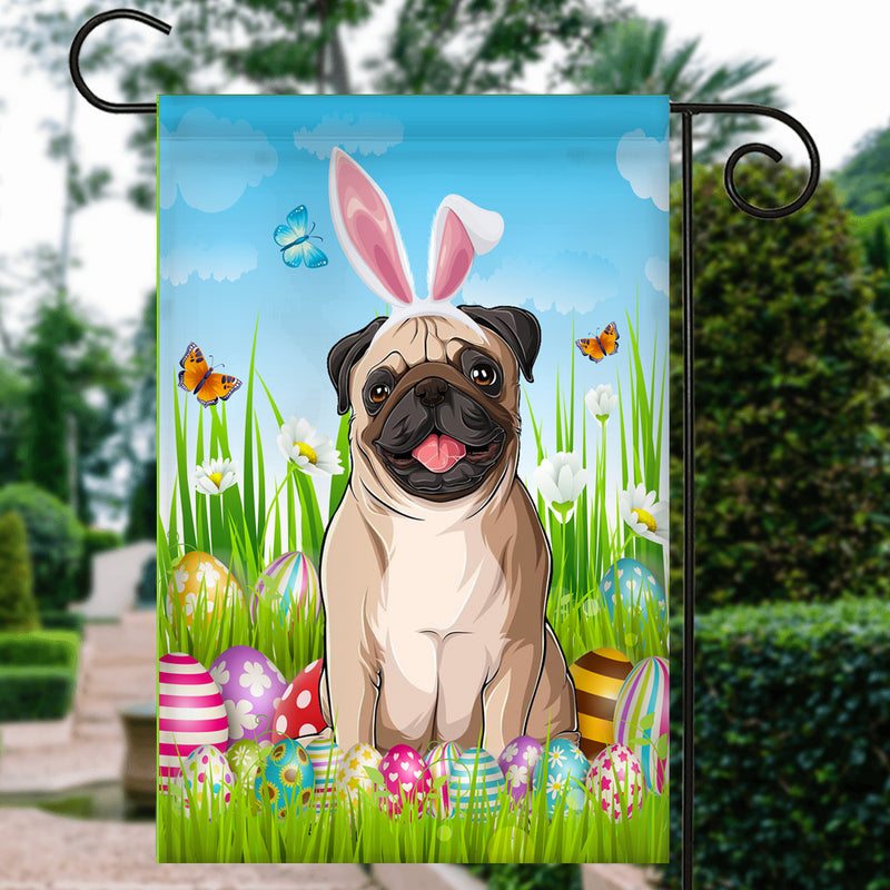 Pug Happy Easter Day Holiday Flag Funny Dog Dog Wear Bunny Ears Headband Cute for Home Decor Garden Flag mockup 3 800x.jpg