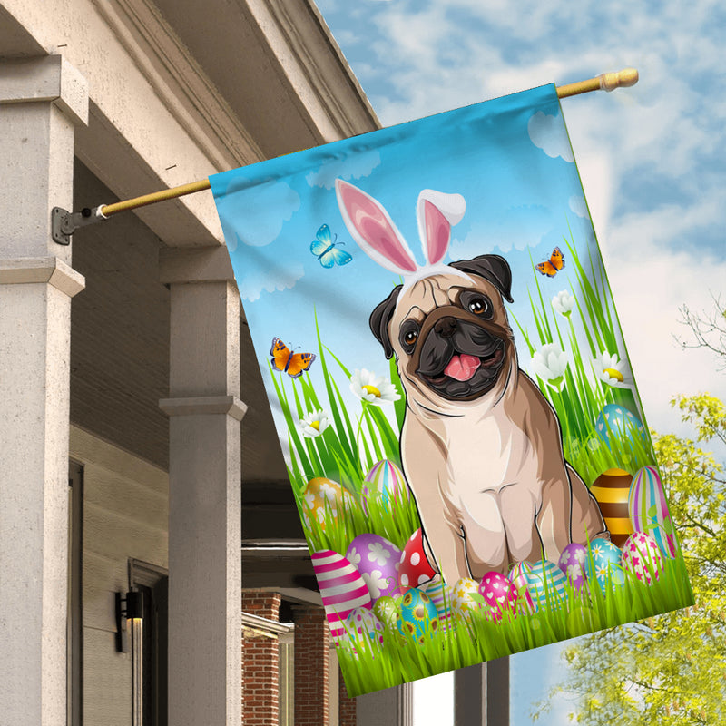 Pug Happy Easter Day Holiday Flag Funny Dog Dog Wear Bunny Ears Headband Cute for Home Decor House Flag mockup 2 800x.jpg