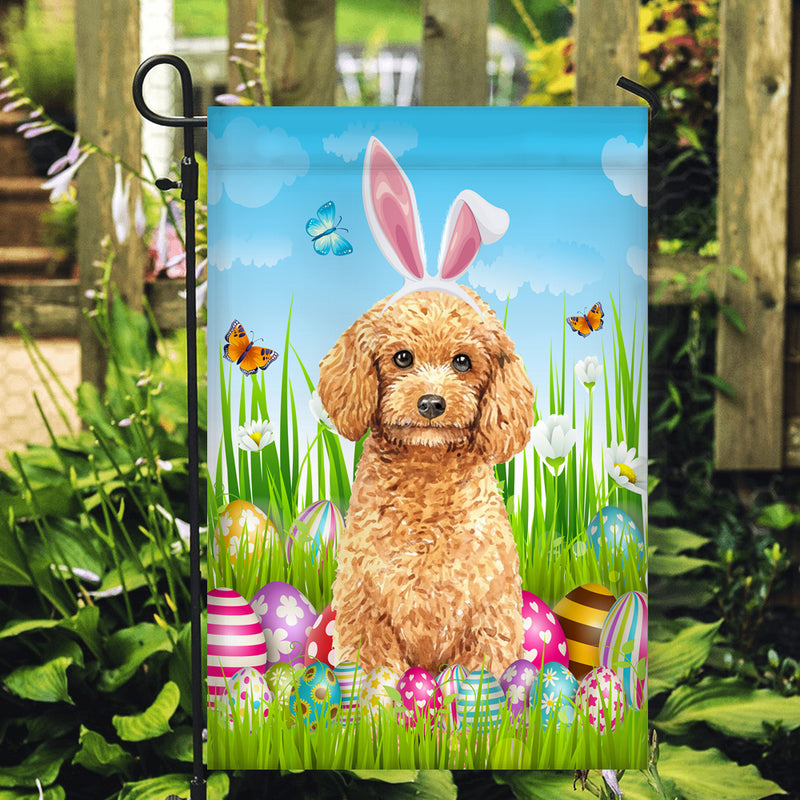 Poodle Happy Easter Day Holiday Flag Funny Dog Dog Wear Bunny Ears Headband Cute for Home Decor Garden Flag mockup 2 800x.jpg