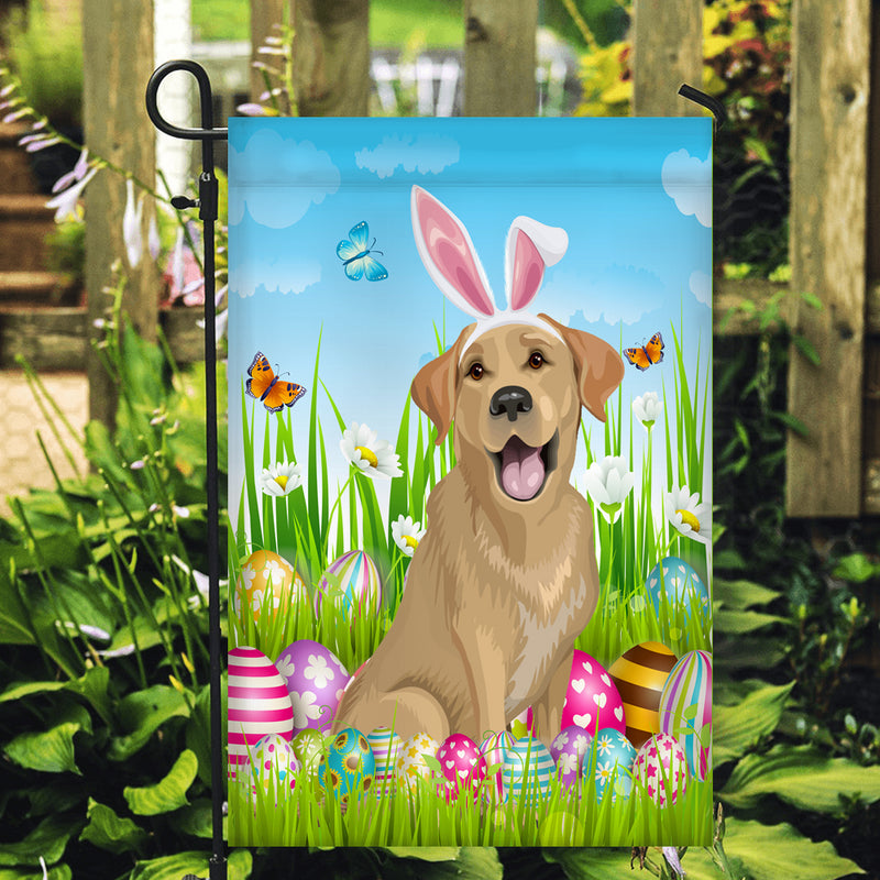 Labrador Happy Easter Day Holiday Flag Funny Dog Dog Wear Bunny Ears Headband Cute for Home Decor Garden Flag mockup 2 800x.jpg