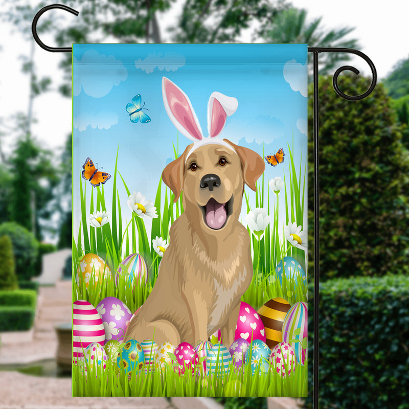 Labrador Happy Easter Day Holiday Flag Funny Dog Dog Wear Bunny Ears Headband Cute for Home Decor Garden Flag mockup 3 800x.jpg