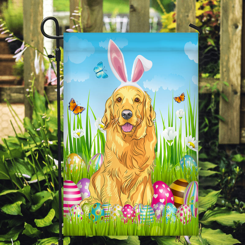 Golden Retriever Happy Easter Day Holiday Flag Funny Dog Dog Wear Bunny Ears Headband Cute for Home Decor Garden Flag mockup 2 800x.jpg