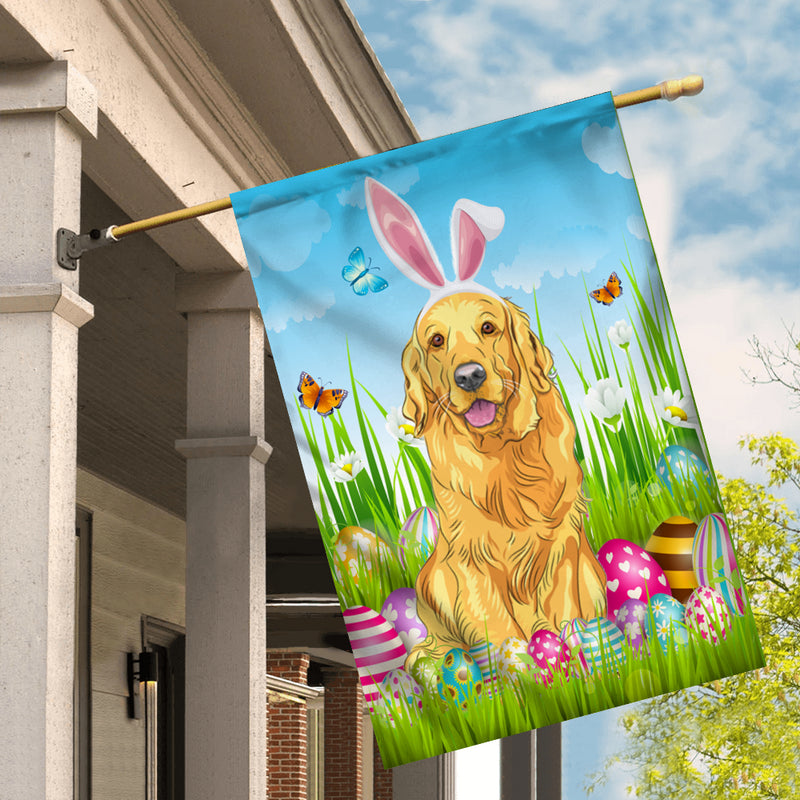 Golden Retriever Happy Easter Day Holiday Flag Funny Dog Dog Wear Bunny Ears Headband Cute for Home Decor House Flag mockup 2 800x.jpg