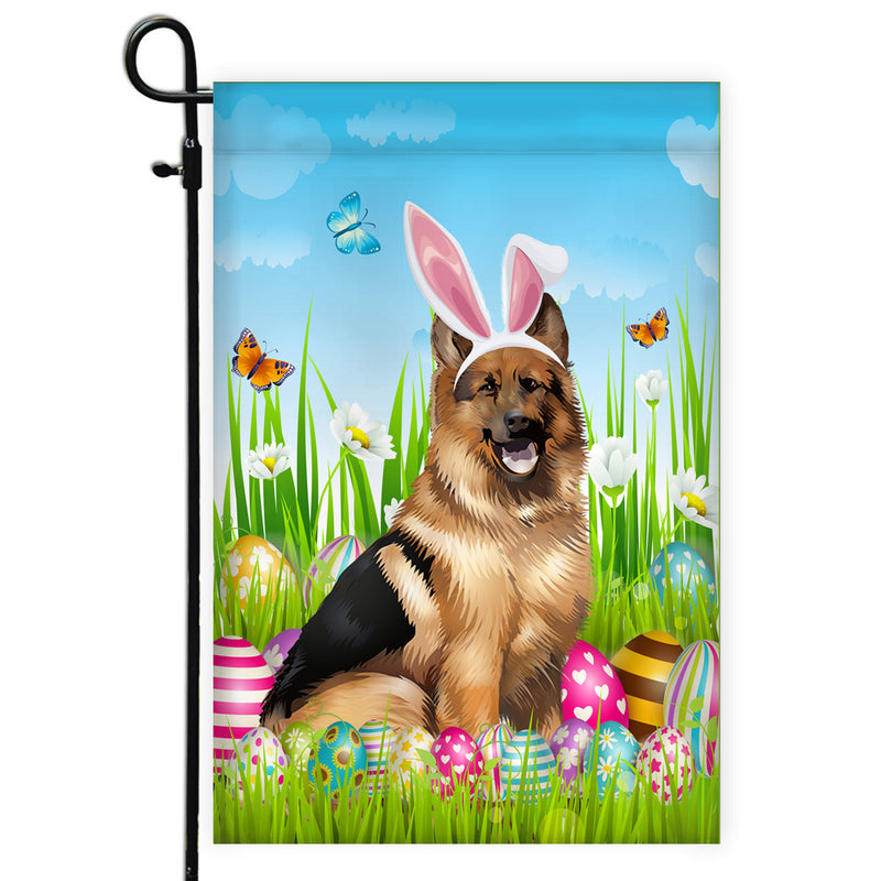 German Shepherd Happy Easter Day Holiday Flag Funny Dog Dog Wear Bunny Ears Headband Cute for Home Decor Garden Flag mockup 1 800x.jpg