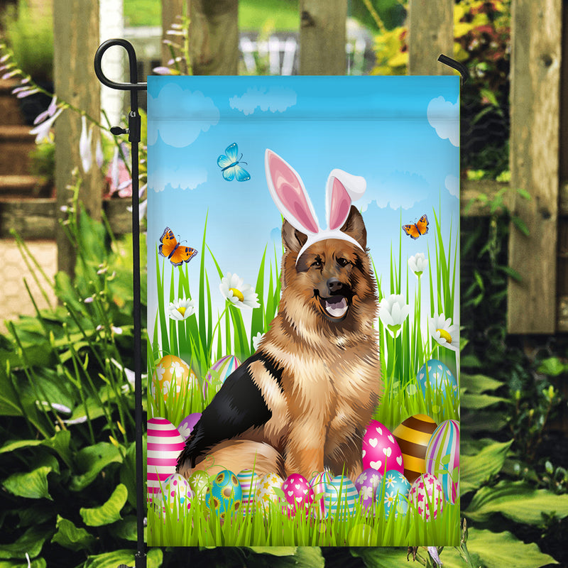German Shepherd Happy Easter Day Holiday Flag Funny Dog Dog Wear Bunny Ears Headband Cute for Home Decor Garden Flag mockup 2 800x.jpg