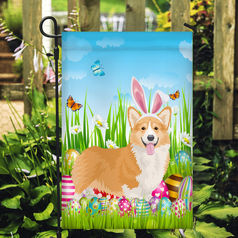 Corgi Happy Easter Day Holiday Flag Funny Dog Dog Wear Bunny Ears Headband Cute for Home Decor Garden Flag mockup 2 800x.jpg