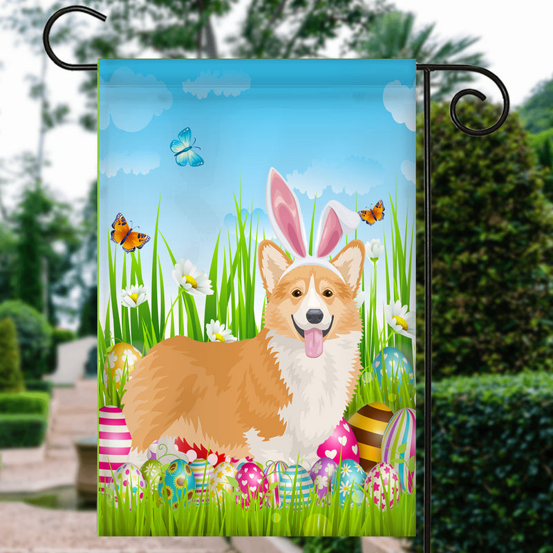 Corgi Happy Easter Day Holiday Flag Funny Dog Dog Wear Bunny Ears Headband Cute for Home Decor Garden Flag mockup 3 800x.jpg