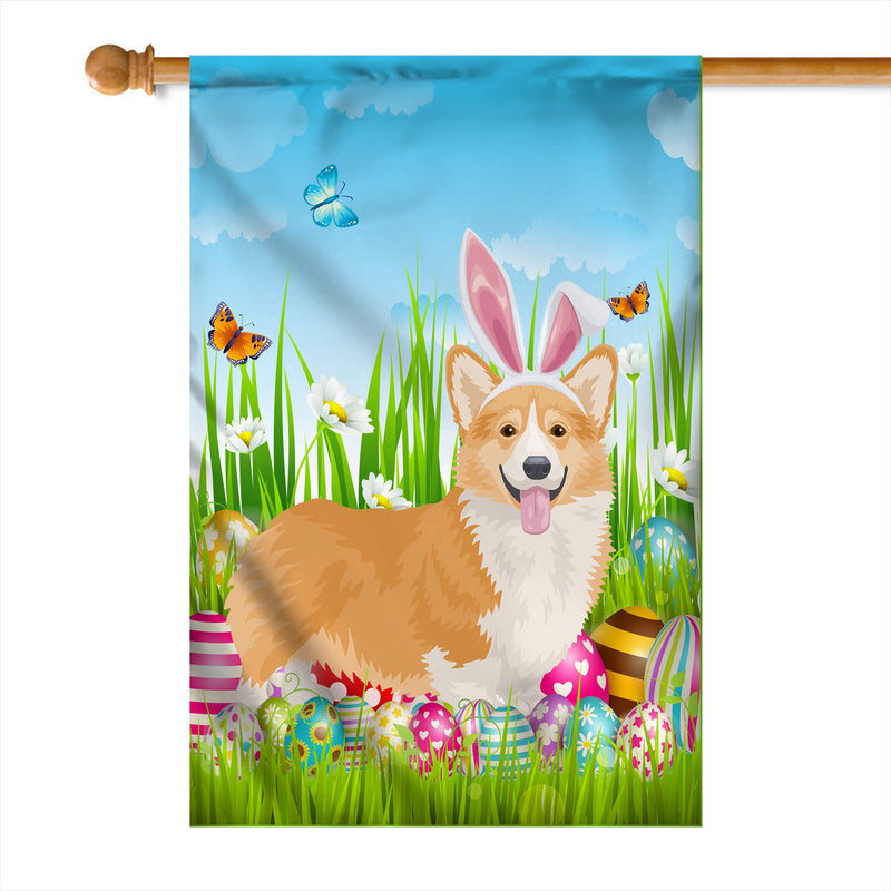 Corgi Happy Easter Day Holiday Flag Funny Dog Dog Wear Bunny Ears Headband Cute for Home Decor House Flag mockup 1 800x.jpg
