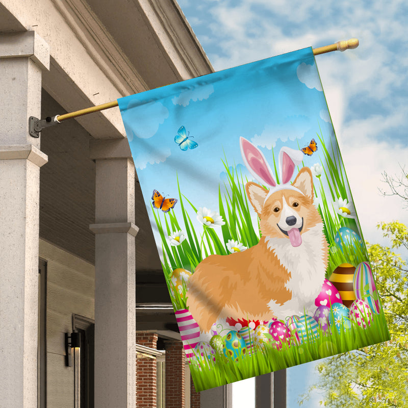 Corgi Happy Easter Day Holiday Flag Funny Dog Dog Wear Bunny Ears Headband Cute for Home Decor House Flag mockup 2 800x.jpg