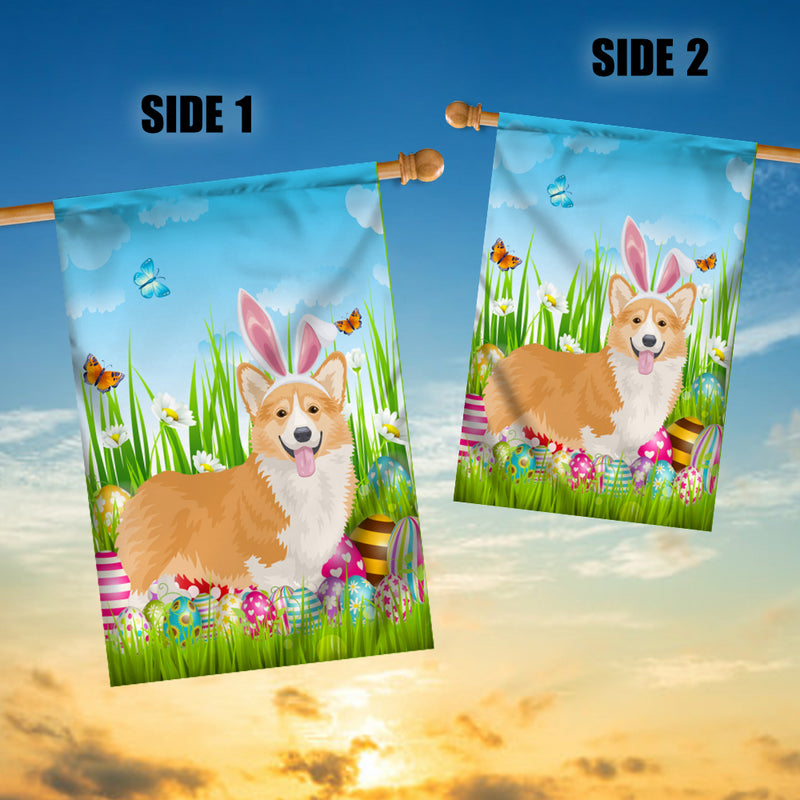 Corgi Happy Easter Day Holiday Flag Funny Dog Dog Wear Bunny Ears Headband Cute for Home Decor House Flag mockup 3 800x.jpg