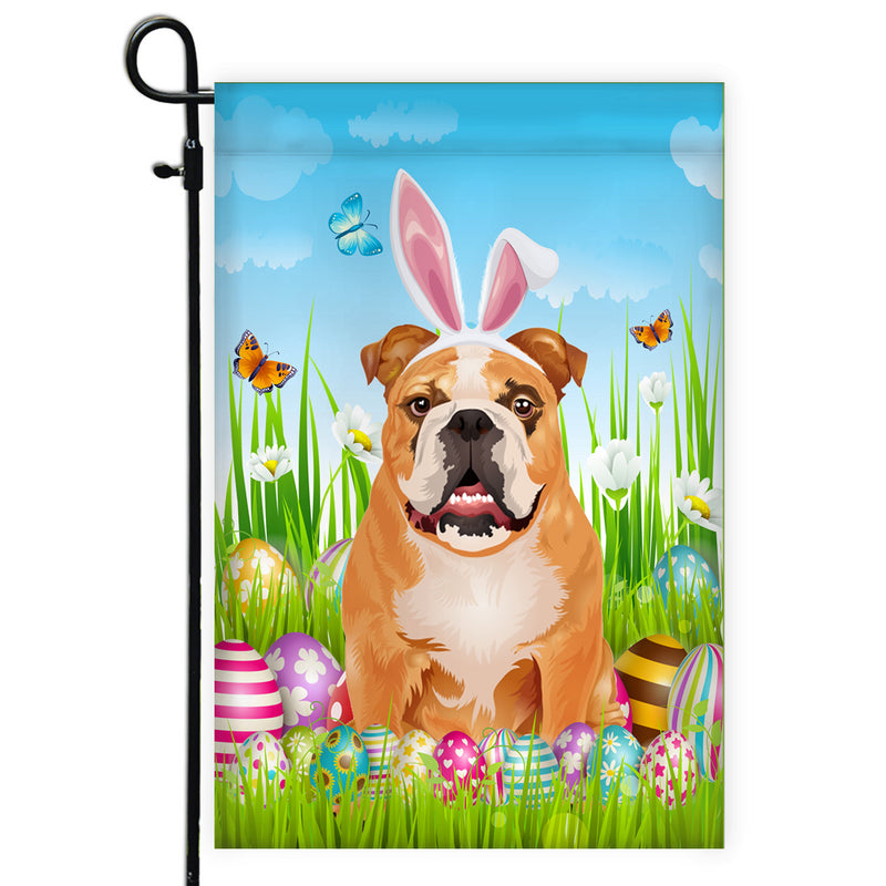 Bulldog Happy Easter Day Holiday Flag Funny Dog Dog Wear Bunny Ears Headband Cute for Home Decor Garden Flag mockup 1 800x.jpg