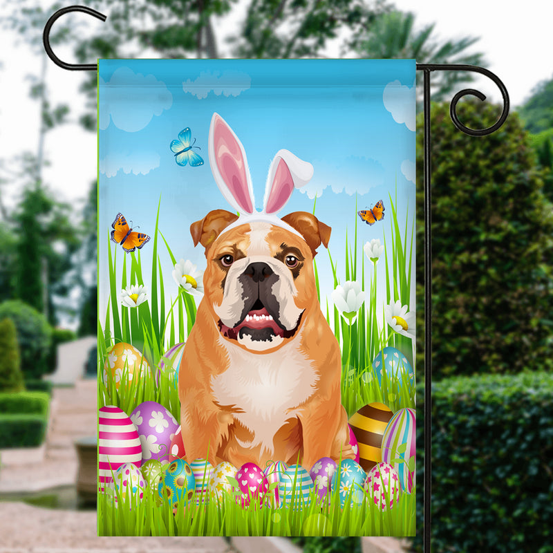 Bulldog Happy Easter Day Holiday Flag Funny Dog Dog Wear Bunny Ears Headband Cute for Home Decor Garden Flag mockup 3 800x.jpg
