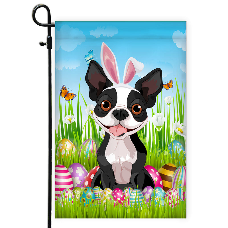 Boston Terrier Happy Easter Day Holiday Flag Funny Dog Dog Wear Bunny Ears Headband Cute for Home Decor Garden Flag mockup 1 800x.jpg