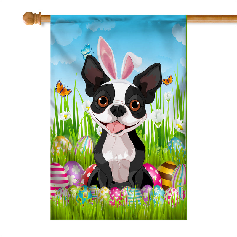Boston Terrier Happy Easter Day Holiday Flag Funny Dog Dog Wear Bunny Ears Headband Cute for Home Decor House Flag mockup 1 800x.jpg