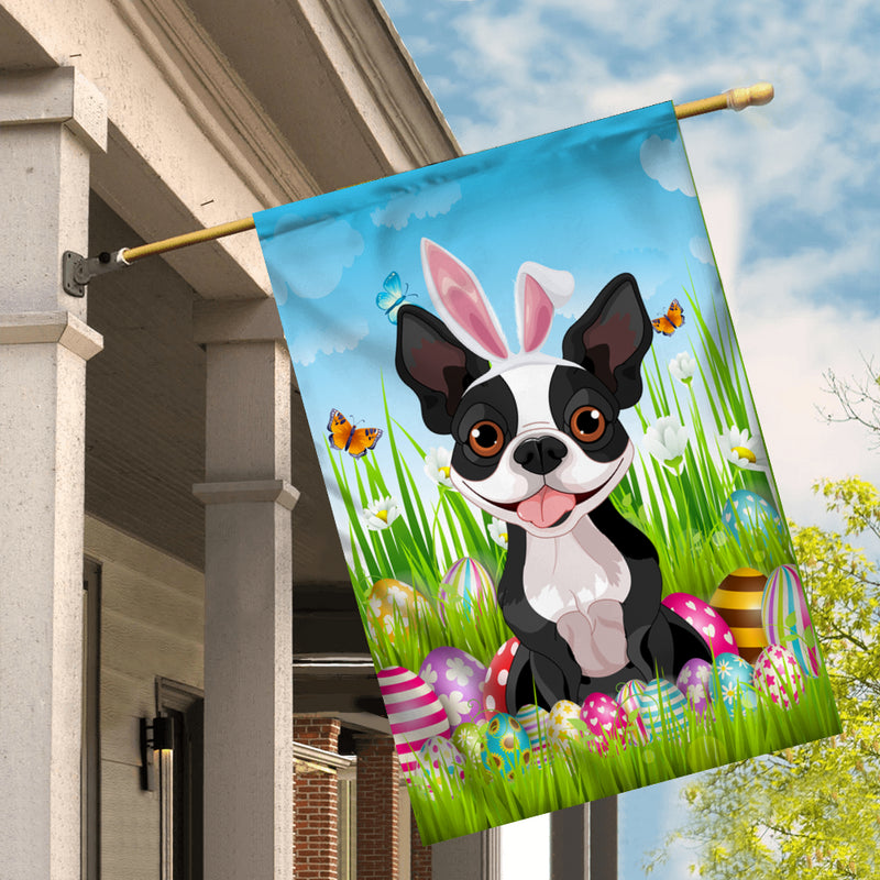 Boston Terrier Happy Easter Day Holiday Flag Funny Dog Dog Wear Bunny Ears Headband Cute for Home Decor House Flag mockup 2 800x.jpg