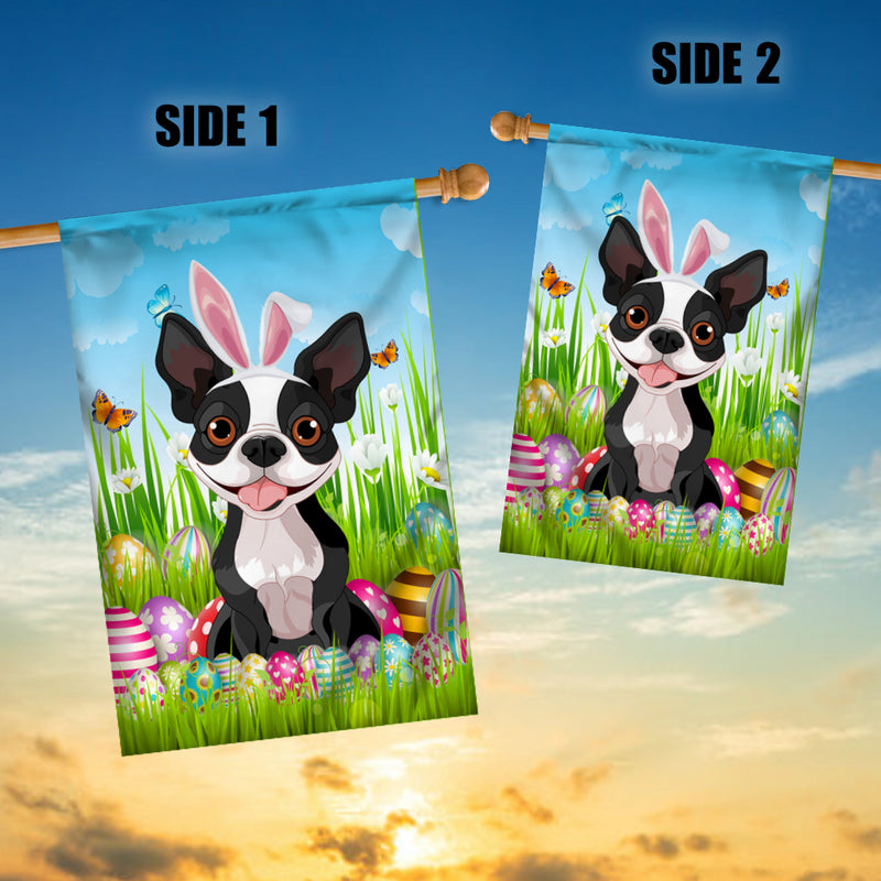 Boston Terrier Happy Easter Day Holiday Flag Funny Dog Dog Wear Bunny Ears Headband Cute for Home Decor House Flag mockup 3 800x.jpg
