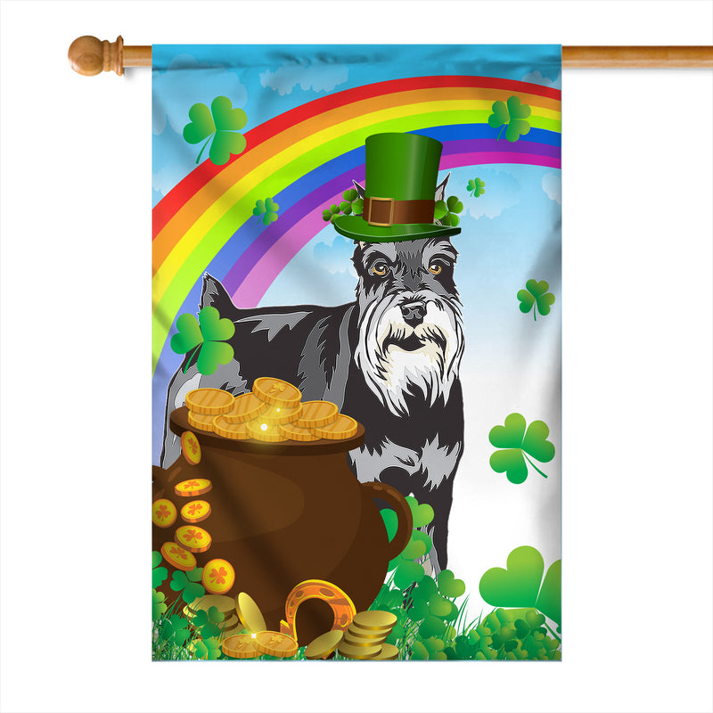 Schnauzer St Patrick s Day Dog Flag Funny Peeking Dog Wear Green Hat Golden Pot Coin Shamrock Rainbow Spring Banner for Home Decor House Flag mockup 1 800x.jpg