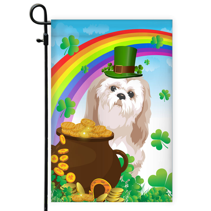 Shih Tzu St Patrick s Day Dog Flag Funny Peeking Dog Wear Green Hat Golden Pot Coin Shamrock Rainbow Spring Banner for Home Decor Garden Flag mockup 1 800x.jpg