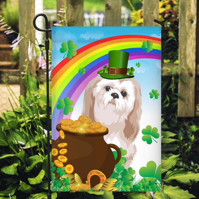 Shih Tzu St Patrick s Day Dog Flag Funny Peeking Dog Wear Green Hat Golden Pot Coin Shamrock Rainbow Spring Banner for Home Decor Garden Flag mockup 2 800x.jpg