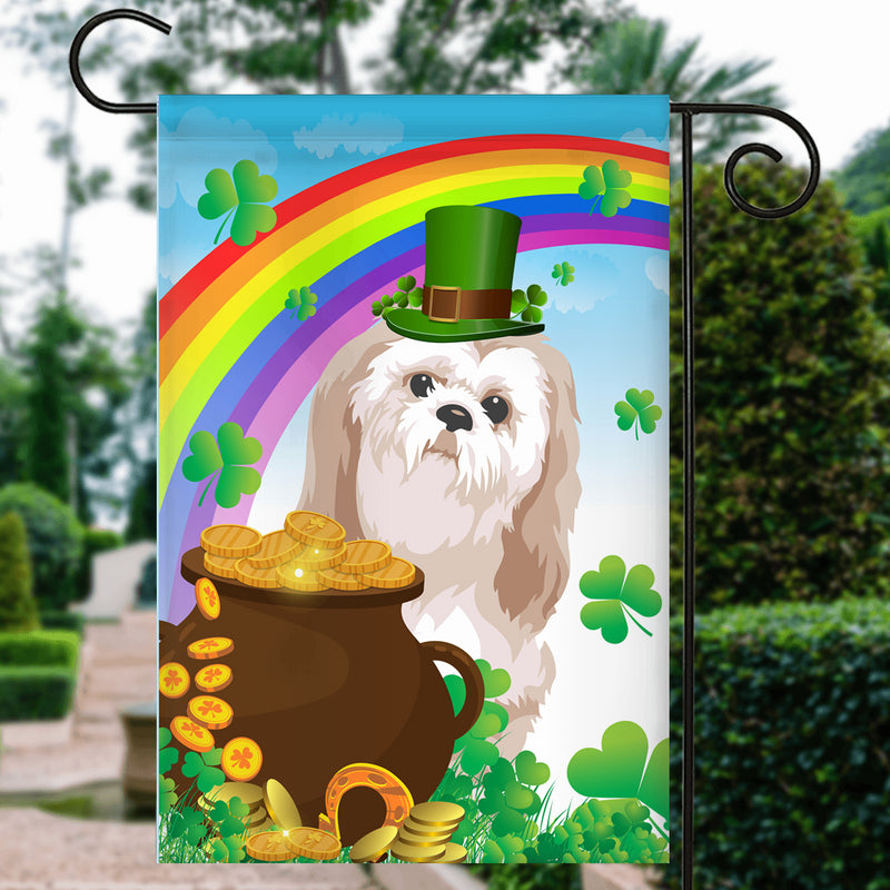Shih Tzu St Patrick s Day Dog Flag Funny Peeking Dog Wear Green Hat Golden Pot Coin Shamrock Rainbow Spring Banner for Home Decor Garden Flag mockup 3 800x.jpg