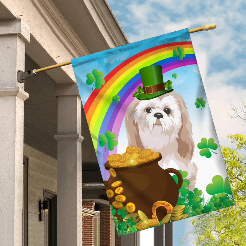 Shih Tzu St Patrick s Day Dog Flag Funny Peeking Dog Wear Green Hat Golden Pot Coin Shamrock Rainbow Spring Banner for Home Decor House Flag mockup 2 800x.jpg