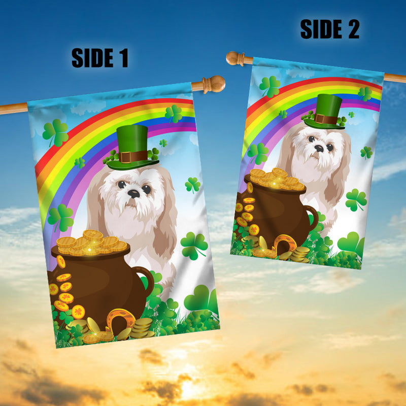 Shih Tzu St Patrick s Day Dog Flag Funny Peeking Dog Wear Green Hat Golden Pot Coin Shamrock Rainbow Spring Banner for Home Decor House Flag mockup 3 800x.jpg