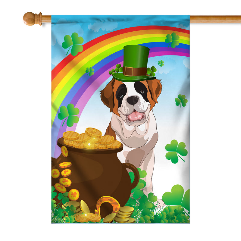 Saint Bernard St Patrick s Day Dog Flag Funny Peeking Dog Wear Green Hat Golden Pot Coin Shamrock Rainbow Spring Banner for Home Decor House Flag mockup 1 800x.jpg