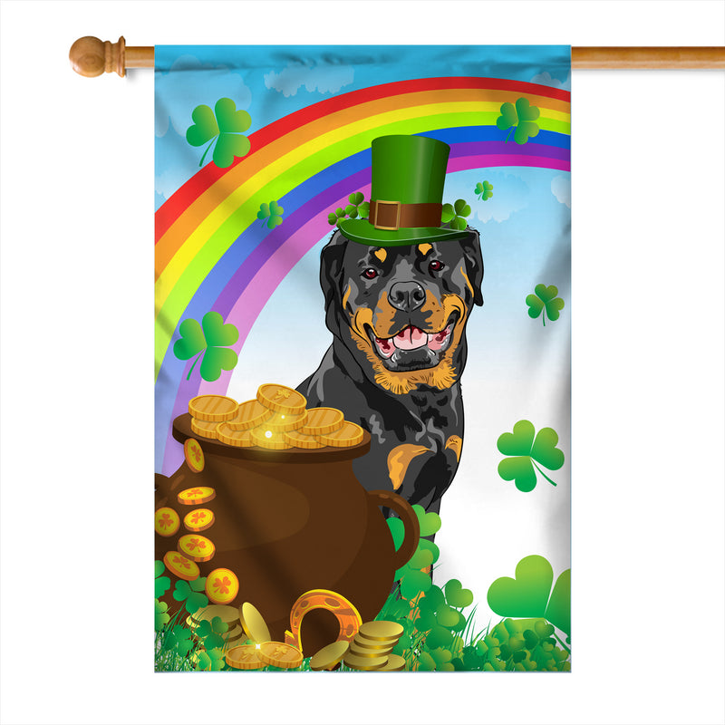 Rottweiler St Patrick s Day Dog Flag Funny Peeking Dog Wear Green Hat Golden Pot Coin Shamrock Rainbow Spring Banner for Home Decor House Flag mockup 1 800x.jpg