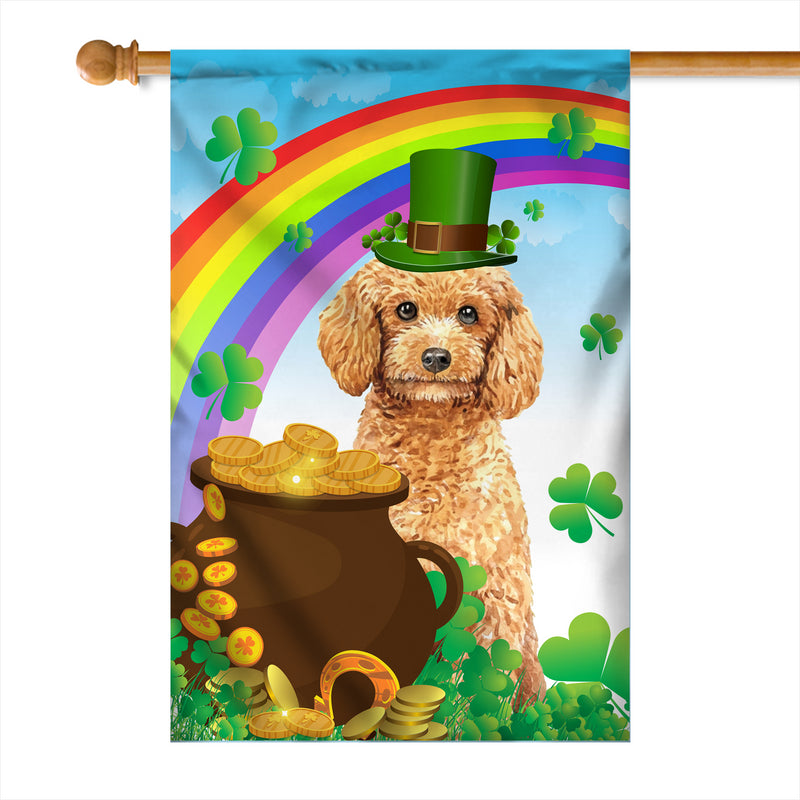 Poodle St Patrick s Day Dog Flag Funny Peeking Dog Wear Green Hat Golden Pot Coin Shamrock Rainbow Spring Banner for Home Decor House Flag mockup 1 800x.jpg