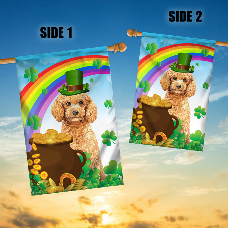 Poodle St Patrick s Day Dog Flag Funny Peeking Dog Wear Green Hat Golden Pot Coin Shamrock Rainbow Spring Banner for Home Decor House Flag mockup 3 800x.jpg