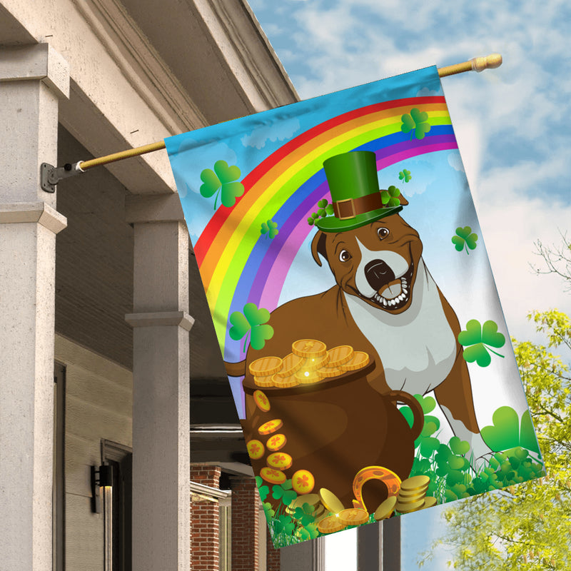 Pitbull St Patrick s Day Dog Flag Funny Peeking Dog Wear Green Hat Golden Pot Coin Shamrock Rainbow Spring Banner for Home Decor House Flag mockup 2 800x.jpg