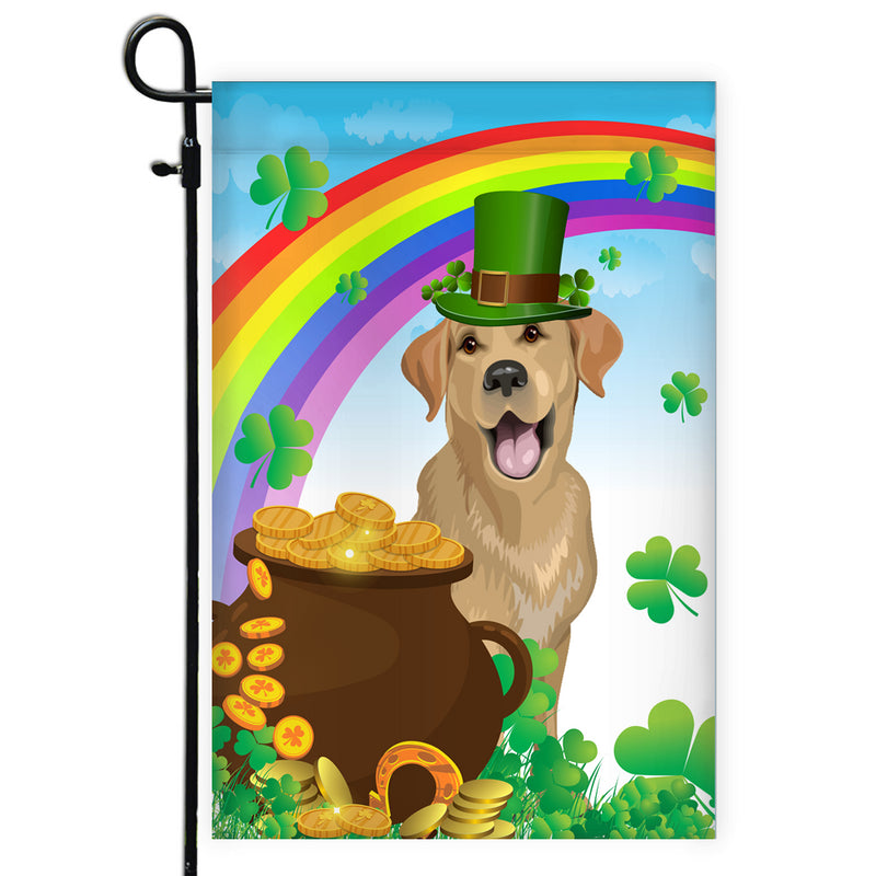 Labrador St Patrick s Day Dog Flag Funny Peeking Dog Wear Green Hat Golden Pot Coin Shamrock Rainbow Spring Banner for Home Decor Garden Flag mockup 1 800x.jpg