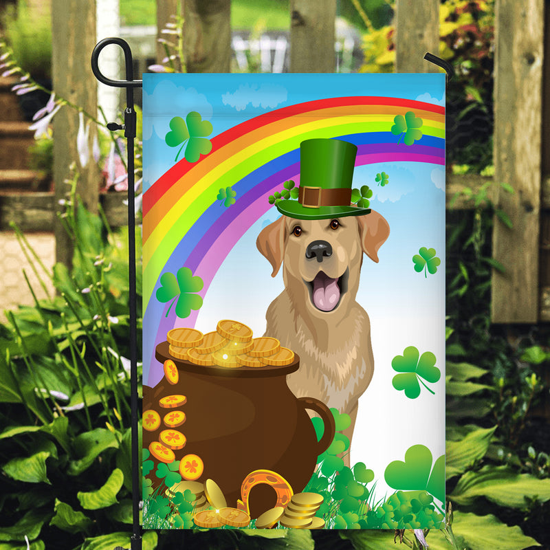 Labrador St Patrick s Day Dog Flag Funny Peeking Dog Wear Green Hat Golden Pot Coin Shamrock Rainbow Spring Banner for Home Decor Garden Flag mockup 2 800x.jpg