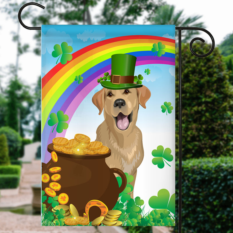Labrador St Patrick s Day Dog Flag Funny Peeking Dog Wear Green Hat Golden Pot Coin Shamrock Rainbow Spring Banner for Home Decor Garden Flag mockup 3 800x.jpg