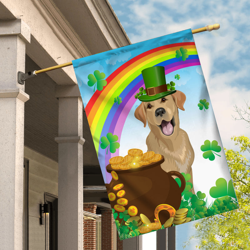 Labrador St Patrick s Day Dog Flag Funny Peeking Dog Wear Green Hat Golden Pot Coin Shamrock Rainbow Spring Banner for Home Decor House Flag mockup 2 800x.jpg
