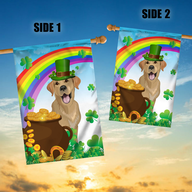 Labrador St Patrick s Day Dog Flag Funny Peeking Dog Wear Green Hat Golden Pot Coin Shamrock Rainbow Spring Banner for Home Decor House Flag mockup 3 800x.jpg