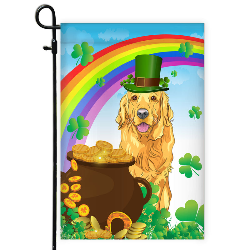 Golden Retriever St Patrick s Day Dog Flag Funny Peeking Dog Wear Green Hat Golden Pot Coin Shamrock Rainbow Spring Banner for Home Decor Garden Flag mockup 1 800x.jpg