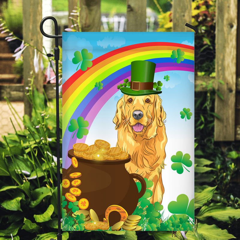 Golden Retriever St Patrick s Day Dog Flag Funny Peeking Dog Wear Green Hat Golden Pot Coin Shamrock Rainbow Spring Banner for Home Decor Garden Flag mockup 2 800x.jpg