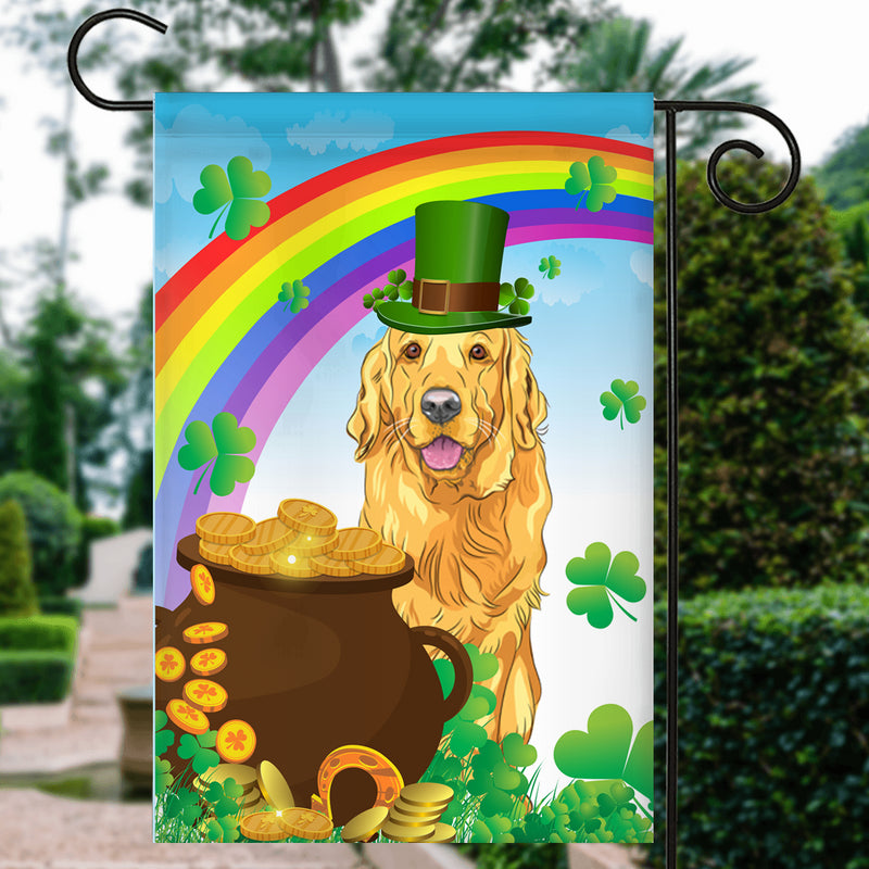 Golden Retriever St Patrick s Day Dog Flag Funny Peeking Dog Wear Green Hat Golden Pot Coin Shamrock Rainbow Spring Banner for Home Decor Garden Flag mockup 3 800x.jpg