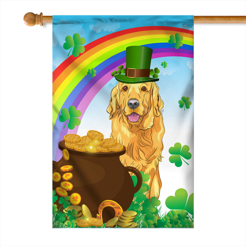 Golden Retriever St Patrick s Day Dog Flag Funny Peeking Dog Wear Green Hat Golden Pot Coin Shamrock Rainbow Spring Banner for Home Decor House Flag mockup 1 800x.jpg