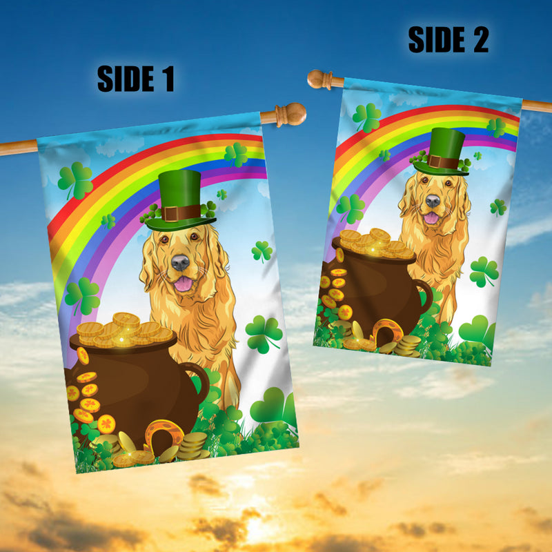 Golden Retriever St Patrick s Day Dog Flag Funny Peeking Dog Wear Green Hat Golden Pot Coin Shamrock Rainbow Spring Banner for Home Decor House Flag mockup 3 800x.jpg