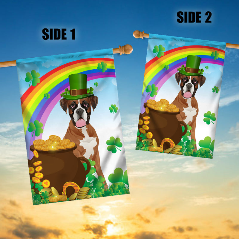 Boxer St Patrick s Day Dog Flag Funny Peeking Dog Wear Green Hat Golden Pot Coin Shamrock Rainbow Spring Banner for Home Decor House Flag mockup 3 800x.jpg