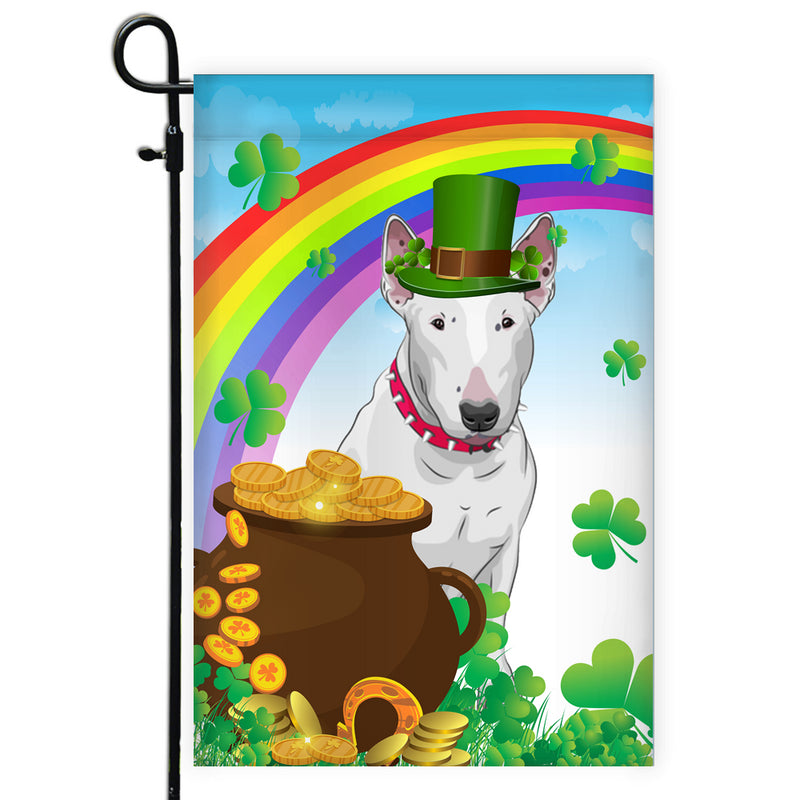 Bull Terrier St Patrick s Day Dog Flag Funny Peeking Dog Wear Green Hat Golden Pot Coin Shamrock Rainbow Spring Banner for Home Decor Garden Flag mockup 1 800x.jpg