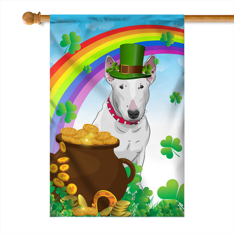 Bull Terrier St Patrick s Day Dog Flag Funny Peeking Dog Wear Green Hat Golden Pot Coin Shamrock Rainbow Spring Banner for Home Decor House Flag mockup 1 800x.jpg