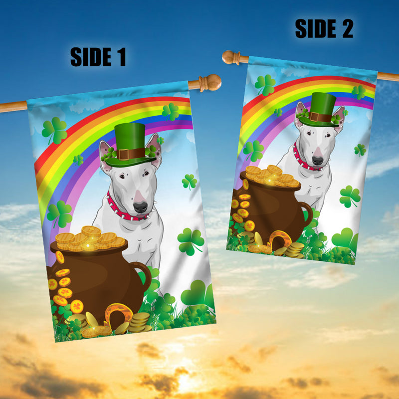 Bull Terrier St Patrick s Day Dog Flag Funny Peeking Dog Wear Green Hat Golden Pot Coin Shamrock Rainbow Spring Banner for Home Decor House Flag mockup 3 800x.jpg