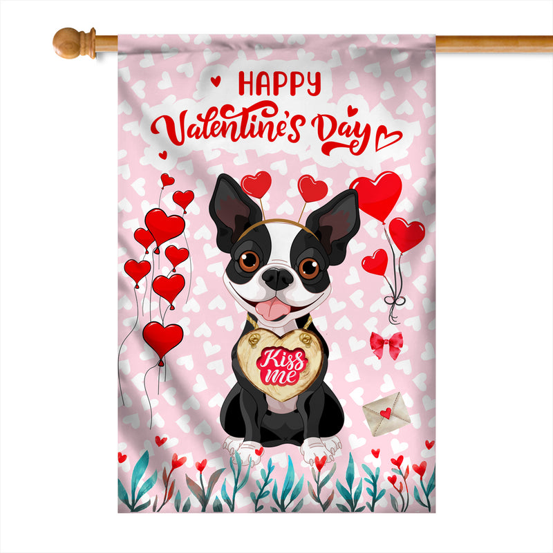 Happy Valentine s Day Boston Terrier Flag Dogs Funny Boston Terrier Heart Balloon House Flag mockup 1 800x.jpg