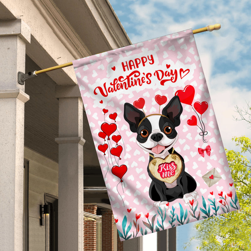 Happy Valentine s Day Boston Terrier Flag Dogs Funny Boston Terrier Heart Balloon House Flag mockup 2 800x.jpg