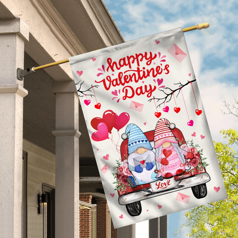Gnomes Valentine Flag Happy Valentine s Day Red Truck Gnomes Couple House Flag mockup 2 800x.jpg
